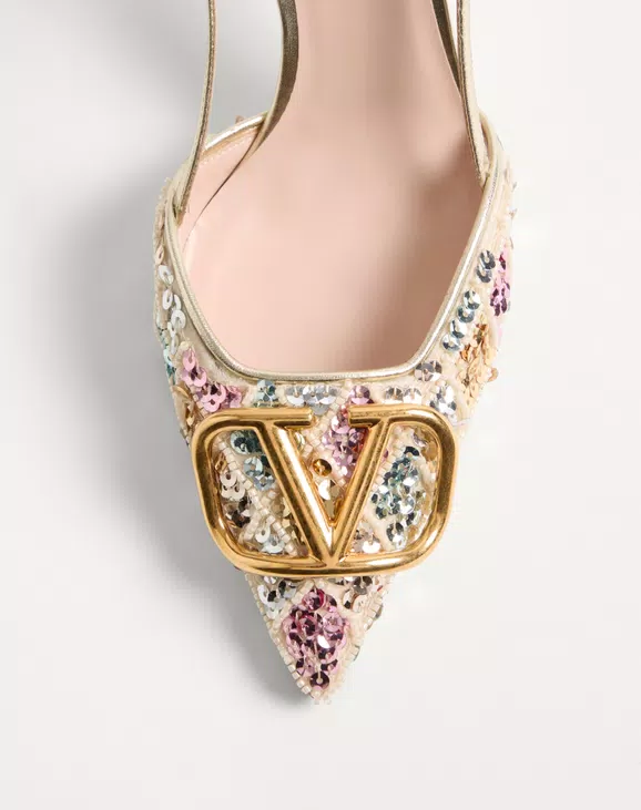 Valentino VLogo Signature Slingback Décolleté With Rhombelle Embroidery 80Mm - Image 3